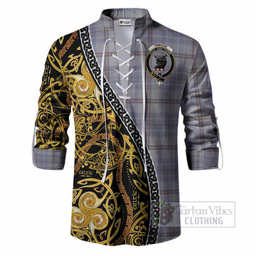Tweedie Tartan Crest Ghillie Shirt Celtic Knot and Triple Trickle Spiral Symbols
