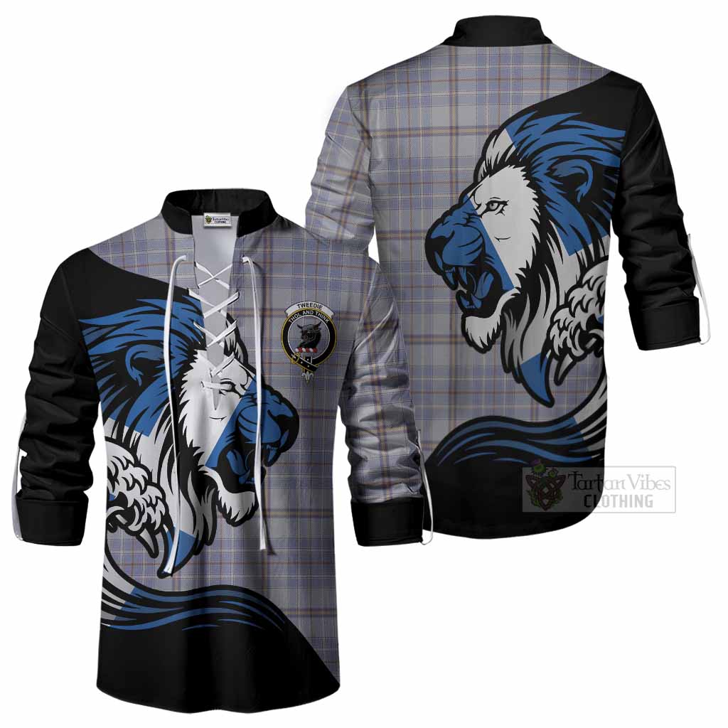 Tweedie Tartan Crest Ghillie Shirt Scottish Golden Lions Wave Flow