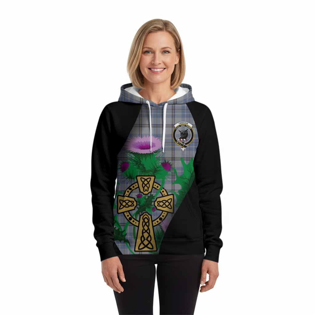 Tweedie Tartan Crest Hoodie Celtic Cross Thistle Flowers
