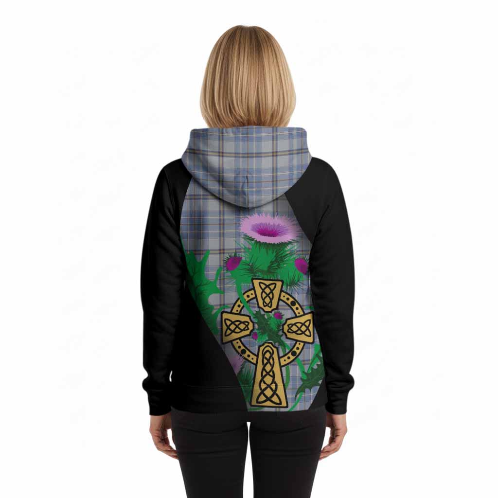Tweedie Tartan Crest Hoodie Celtic Cross Thistle Flowers