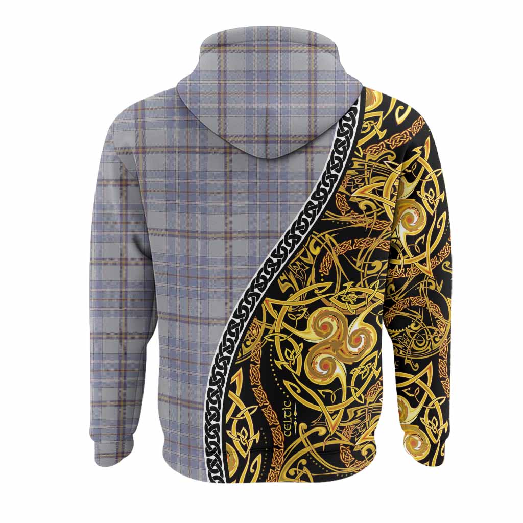 Tweedie Tartan Crest Hoodie Celtic Knot and Triple Trickle Spiral Symbols