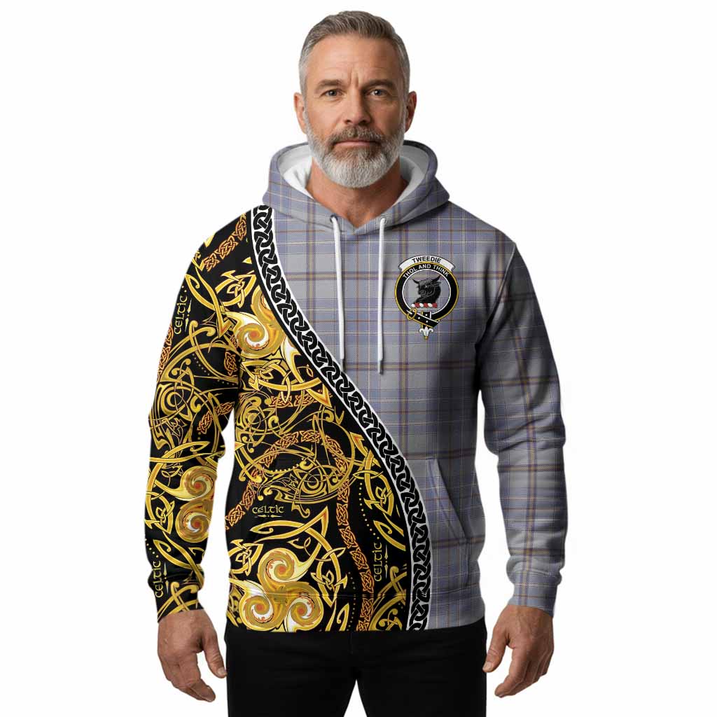 Tweedie Tartan Crest Hoodie Celtic Knot and Triple Trickle Spiral Symbols