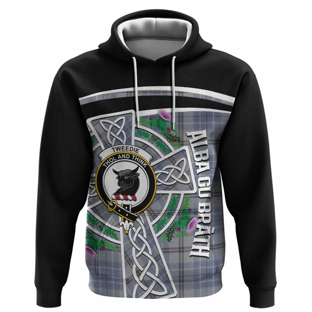 Tweedie Tartan Crest Hoodie Scottish Thistle Celtic Cross Alba Gu Brath