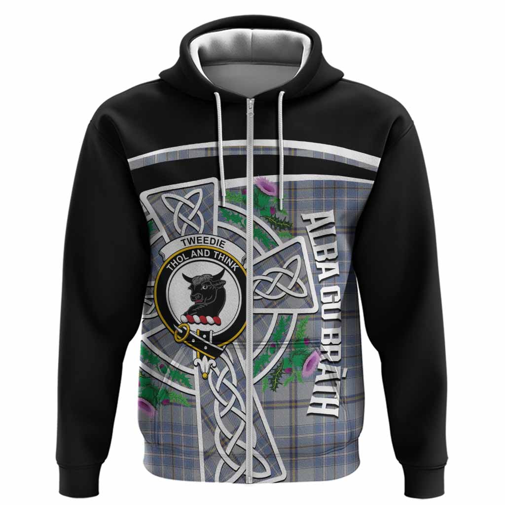 Tweedie Tartan Crest Hoodie Scottish Thistle Celtic Cross Alba Gu Brath