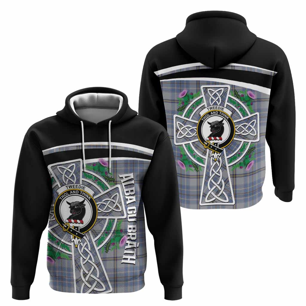 Tweedie Tartan Crest Hoodie Scottish Thistle Celtic Cross Alba Gu Brath