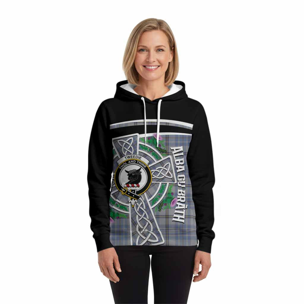Tweedie Tartan Crest Hoodie Scottish Thistle Celtic Cross Alba Gu Brath