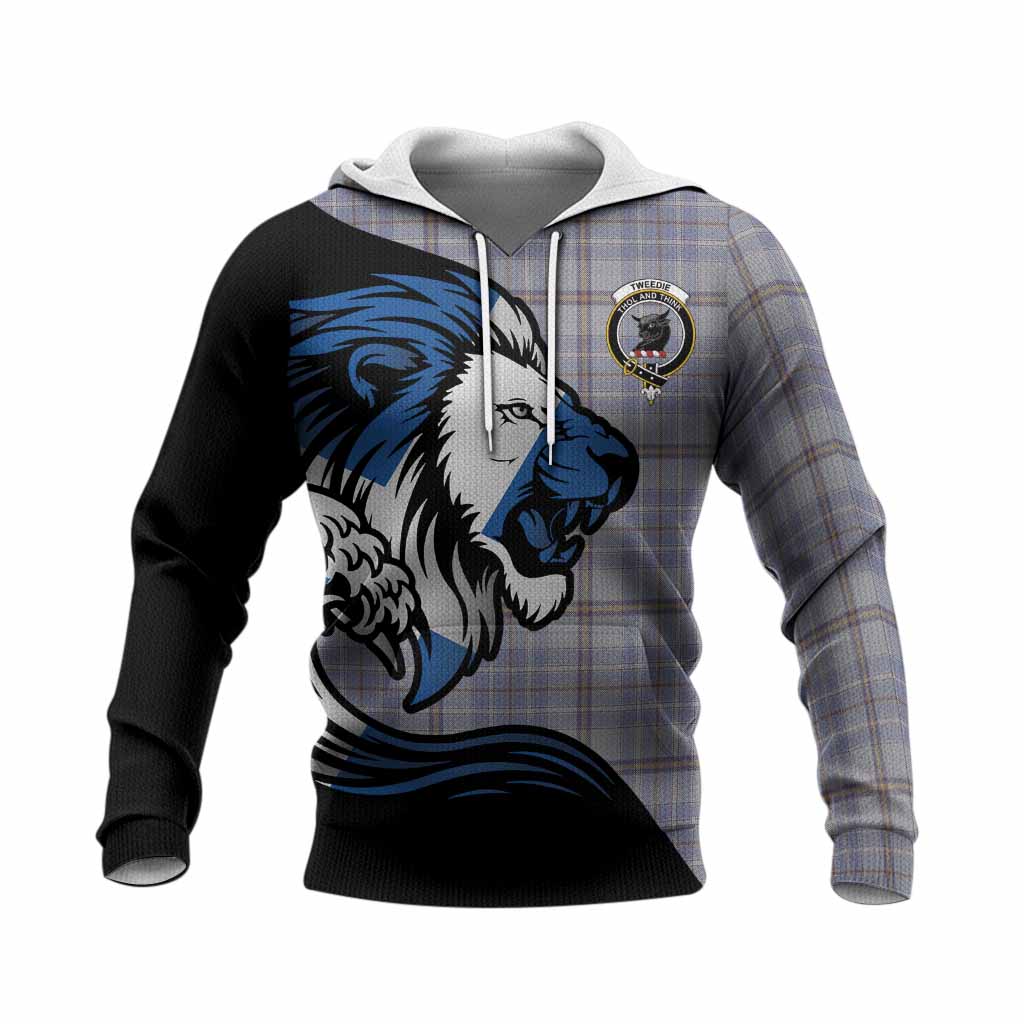 Tweedie Tartan Crest Knitted Hoodie Scottish Golden Lions Wave Flow