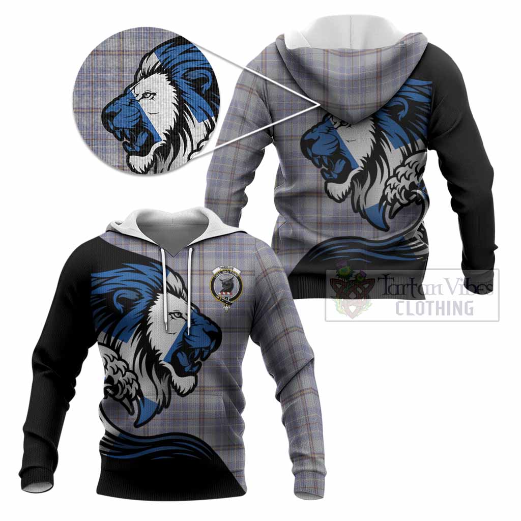 Tweedie Tartan Crest Knitted Hoodie Scottish Golden Lions Wave Flow