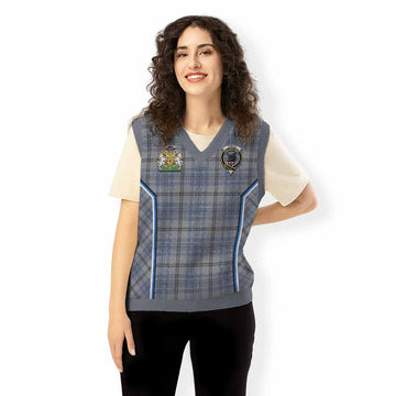 Tweedie Tartan Crest Knitted V-Neck Vest Scotland Coat of Arm Flag Style