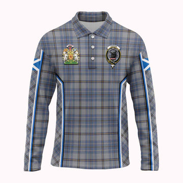 Tweedie Tartan Crest Long Sleeve Polo Shirt Scotland Coat of Arm Flag Style