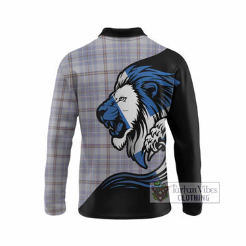 Tweedie Tartan Crest Long Sleeve Polo Shirt Scottish Golden Lions Wave Flow
