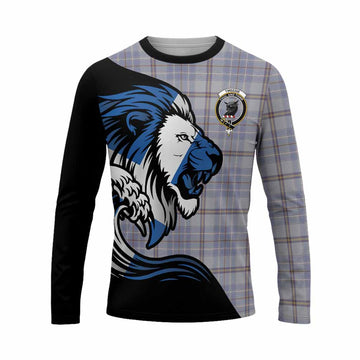 Tweedie Tartan Crest Long Sleeve T-Shirt Scottish Golden Lions Wave Flow
