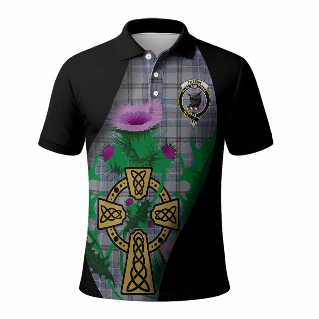 Tweedie Tartan Crest Polo Shirt Celtic Cross Thistle Flowers