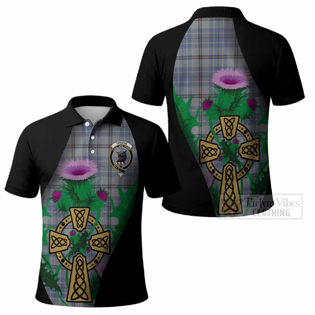 Tweedie Tartan Crest Polo Shirt Celtic Cross Thistle Flowers