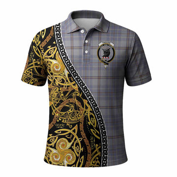 Tweedie Tartan Crest Polo Shirt Celtic Knot and Triple Trickle Spiral Symbols