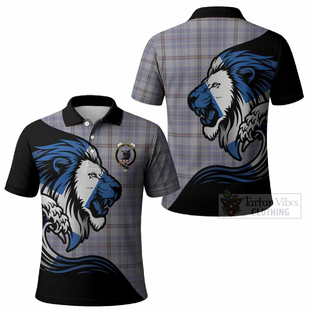 Tweedie Tartan Crest Polo Shirt Scottish Golden Lions Wave Flow