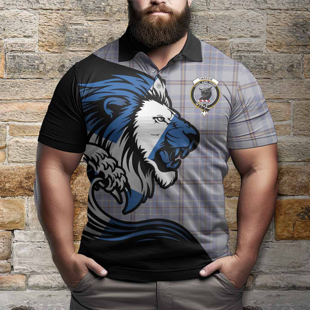 Tweedie Tartan Crest Polo Shirt Scottish Golden Lions Wave Flow