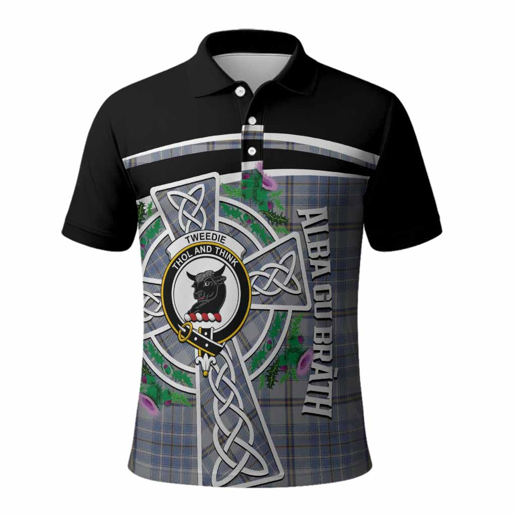 Tweedie Tartan Crest Polo Shirt Scottish Thistle Celtic Cross Alba Gu Brath