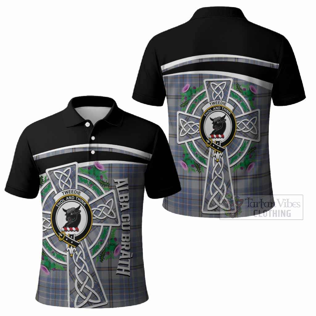 Tweedie Tartan Crest Polo Shirt Scottish Thistle Celtic Cross Alba Gu Brath