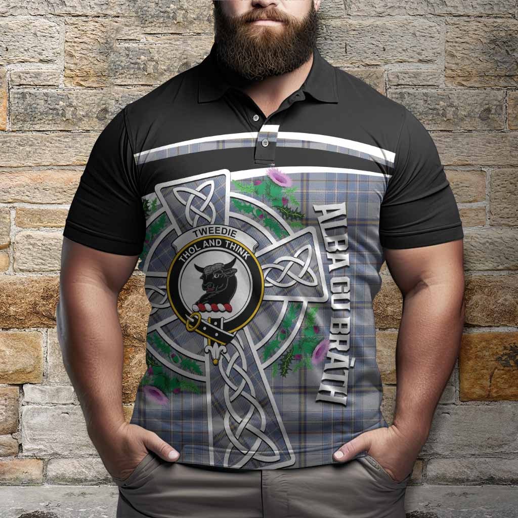Tweedie Tartan Crest Polo Shirt Scottish Thistle Celtic Cross Alba Gu Brath