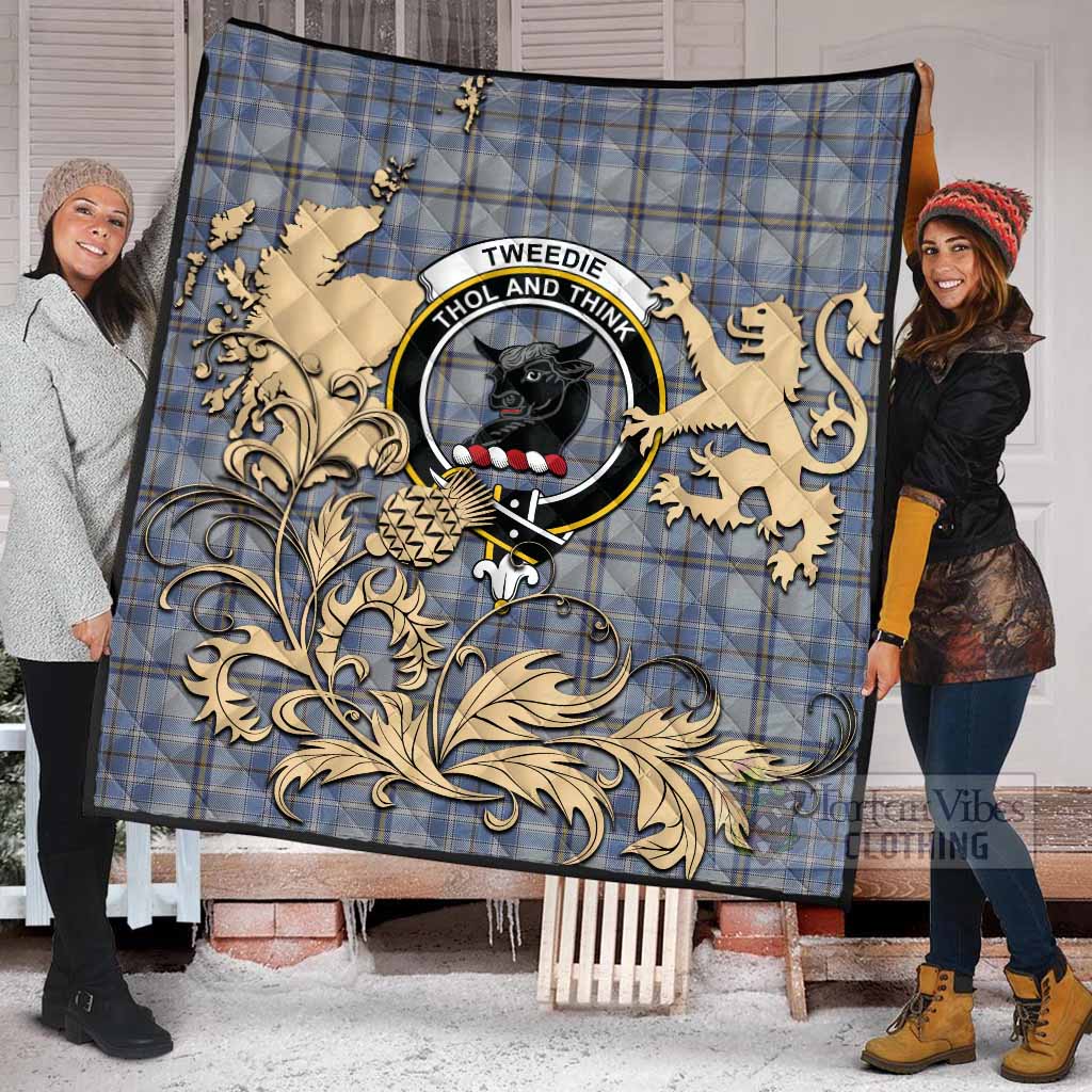 Tweedie Tartan Crest Premium Quilt with Scottish Iconic Symbols 