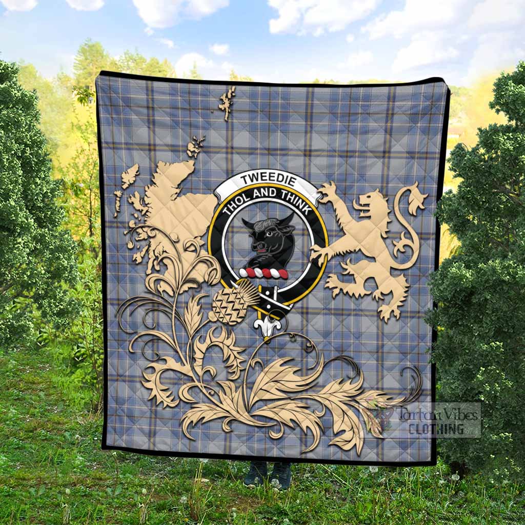 Tweedie Tartan Crest Premium Quilt with Scottish Iconic Symbols 