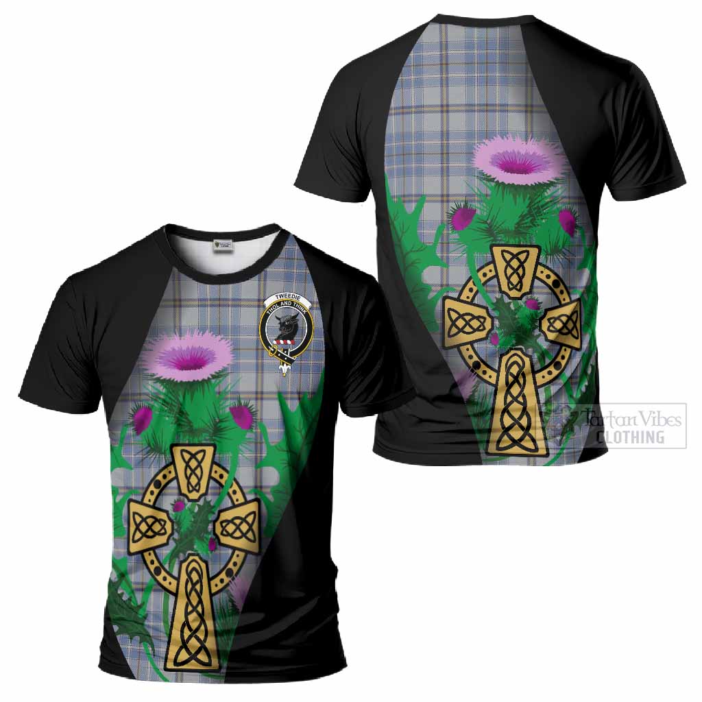 Tweedie Tartan Crest T-Shirt Celtic Cross Thistle Flowers
