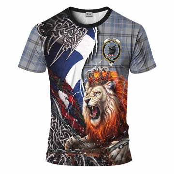 Tweedie Tartan Crest T-Shirt Heritage Flag Grunge Celtic Knot and Lion Rampant