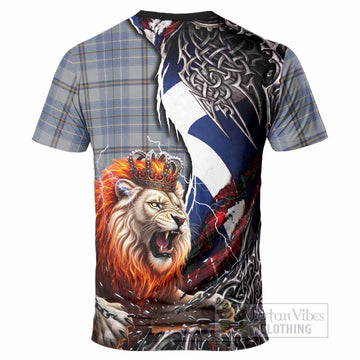 Tweedie Tartan Crest T-Shirt Heritage Flag Grunge Celtic Knot and Lion Rampant