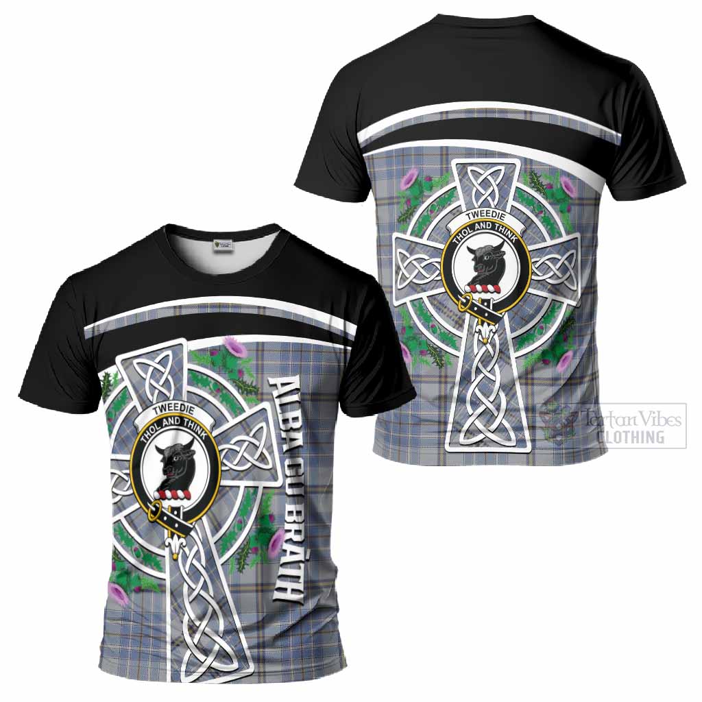 Tweedie Tartan Crest T-Shirt Scottish Thistle Celtic Cross Alba Gu Brath