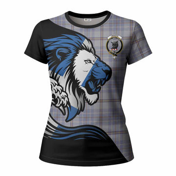 Tweedie Tartan Crest Women T shirt Scottish Golden Lions Wave Flow