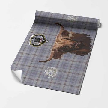 Tweedie Tartan Crest Wrapping Paper Scotland Heilan Coo Tartan Seamless Style