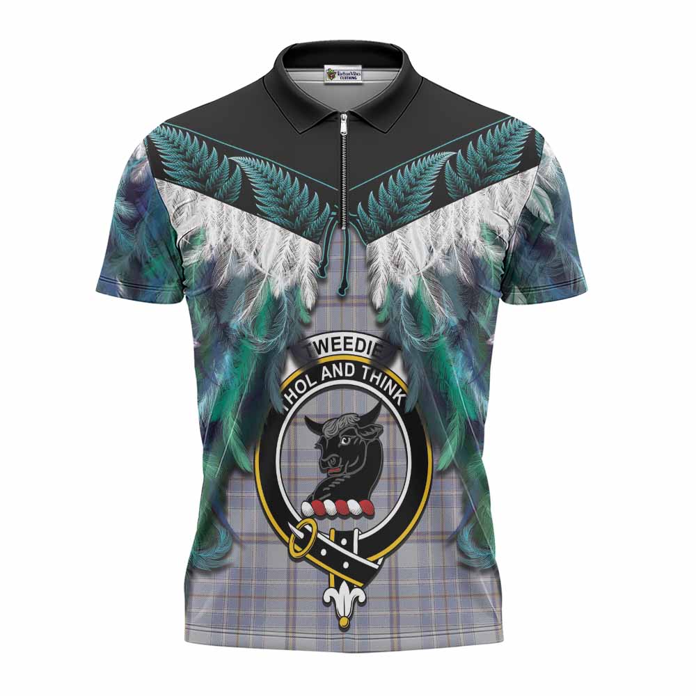 Tweedie Tartan Crest Zipper Polo Shirt New Zealand Maori Korowai Cloak