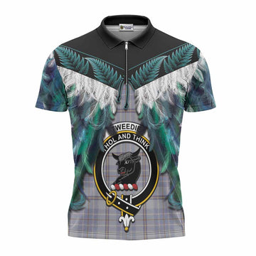 Tweedie Tartan Crest Zipper Polo Shirt New Zealand Maori Korowai Cloak