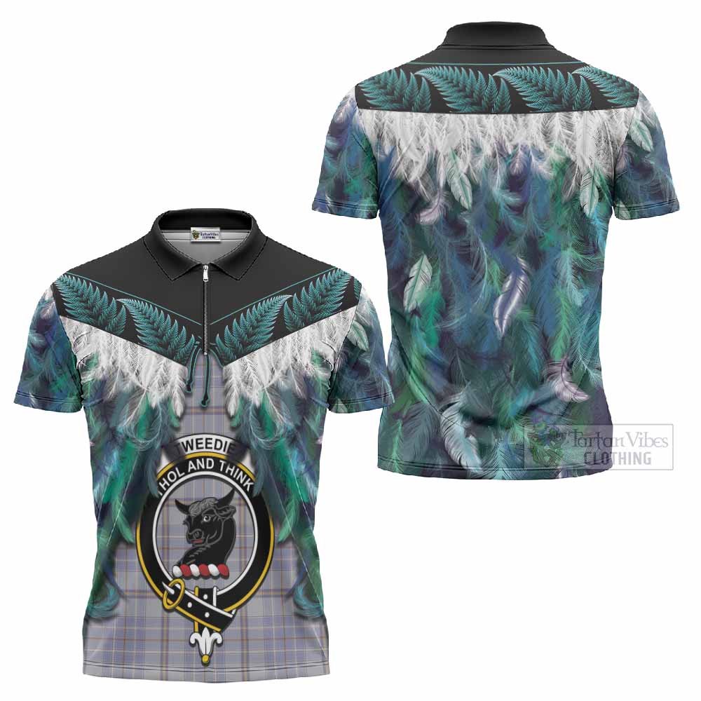 Tweedie Tartan Crest Zipper Polo Shirt New Zealand Maori Korowai Cloak
