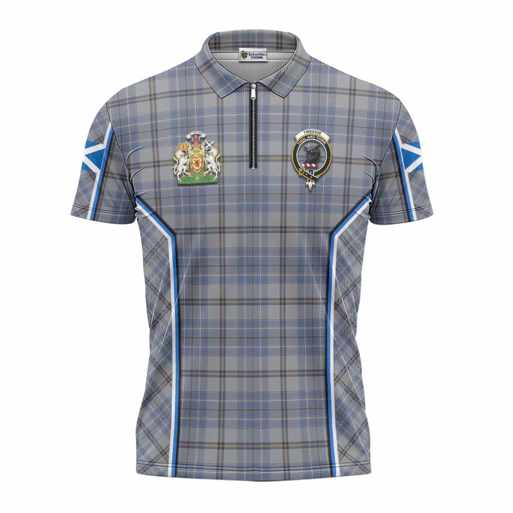 Tweedie Tartan Crest Zipper Polo Shirt Scotland Coat of Arm Flag Style - Tartan Vibes Clothing