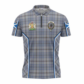 Tweedie Tartan Crest Zipper Polo Shirt Scotland Coat of Arm Flag Style