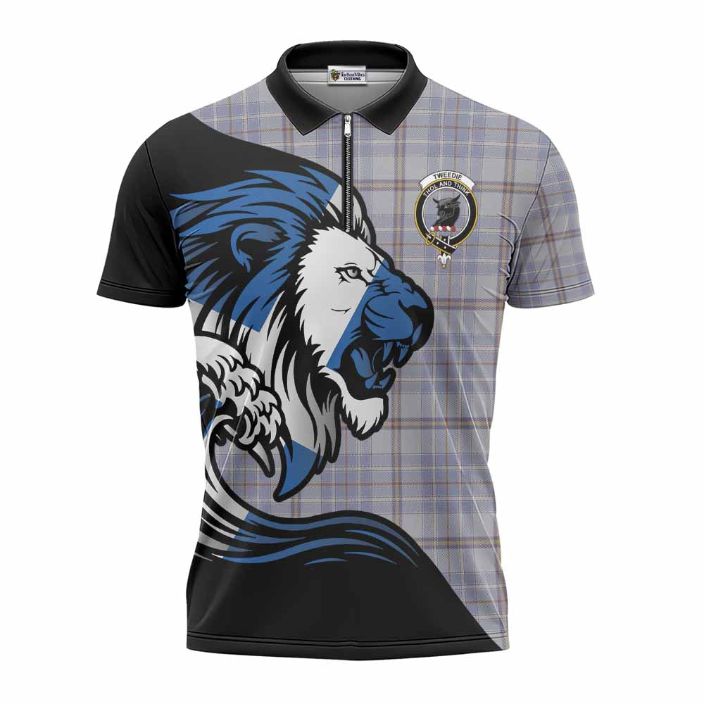 Tweedie Tartan Crest Zipper Polo Shirt Scottish Golden Lions Wave Flow
