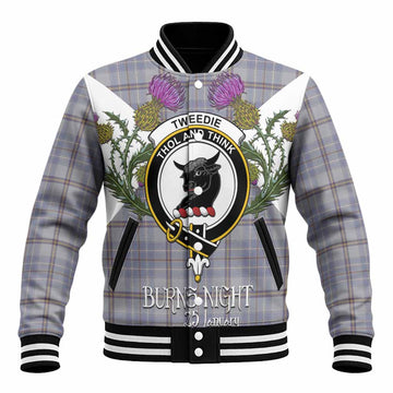 Tweedie Tartan Family Crest Baseball Jacket Scottish Burns Night Thistle Floral