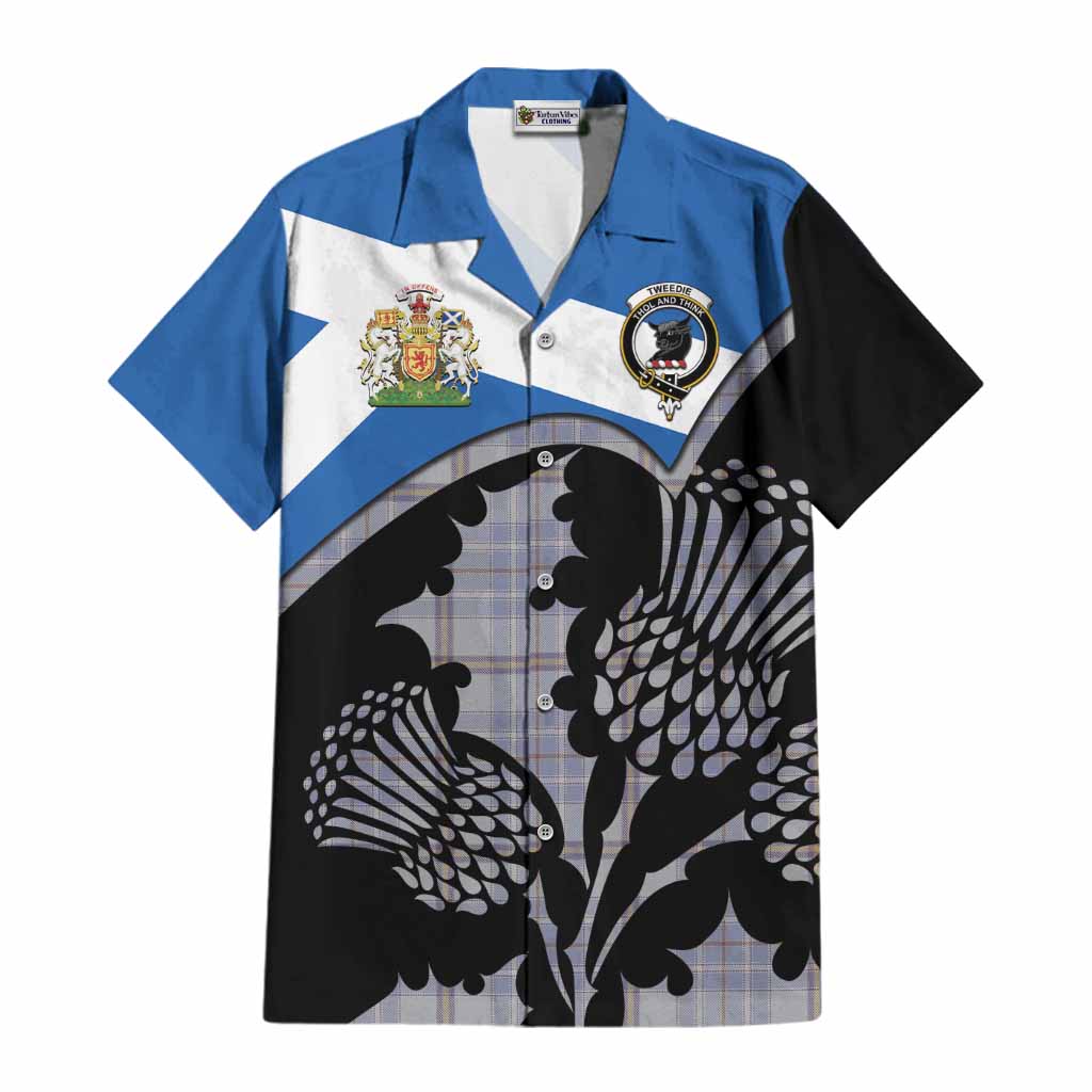 Tweedie Tartan Family Crest Cotton Hawaiian Shirt Scotland Thistle Floral Flag Style
