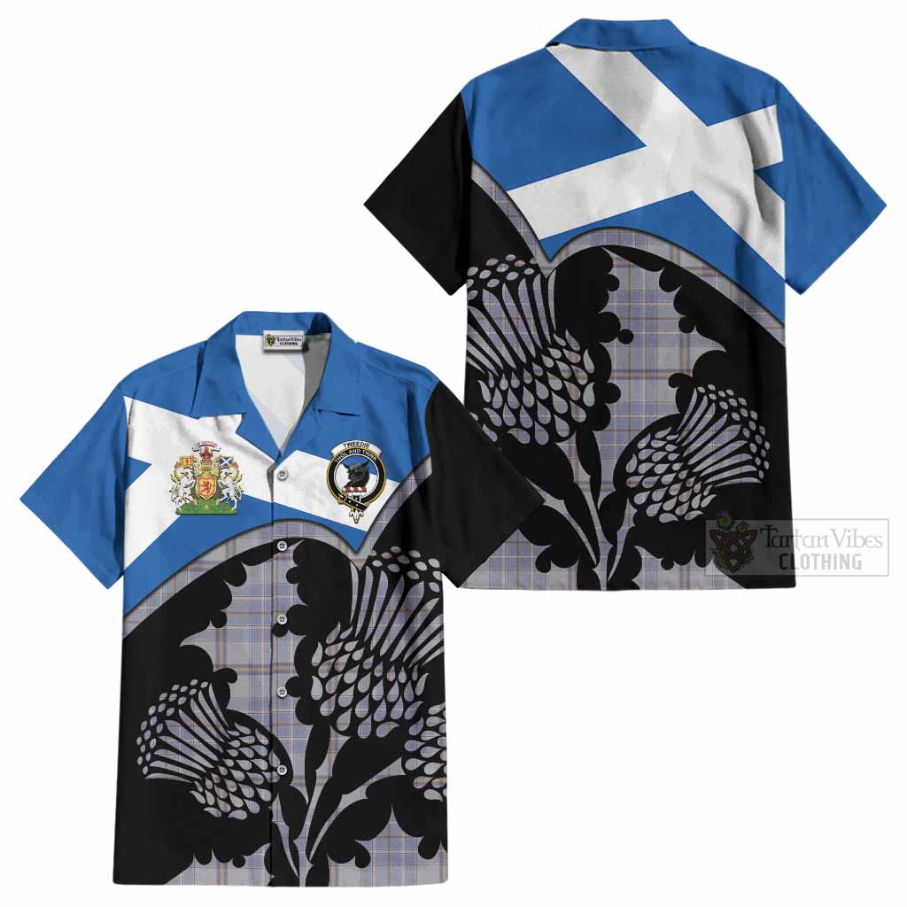 Tweedie Tartan Family Crest Cotton Hawaiian Shirt Scotland Thistle Floral Flag Style