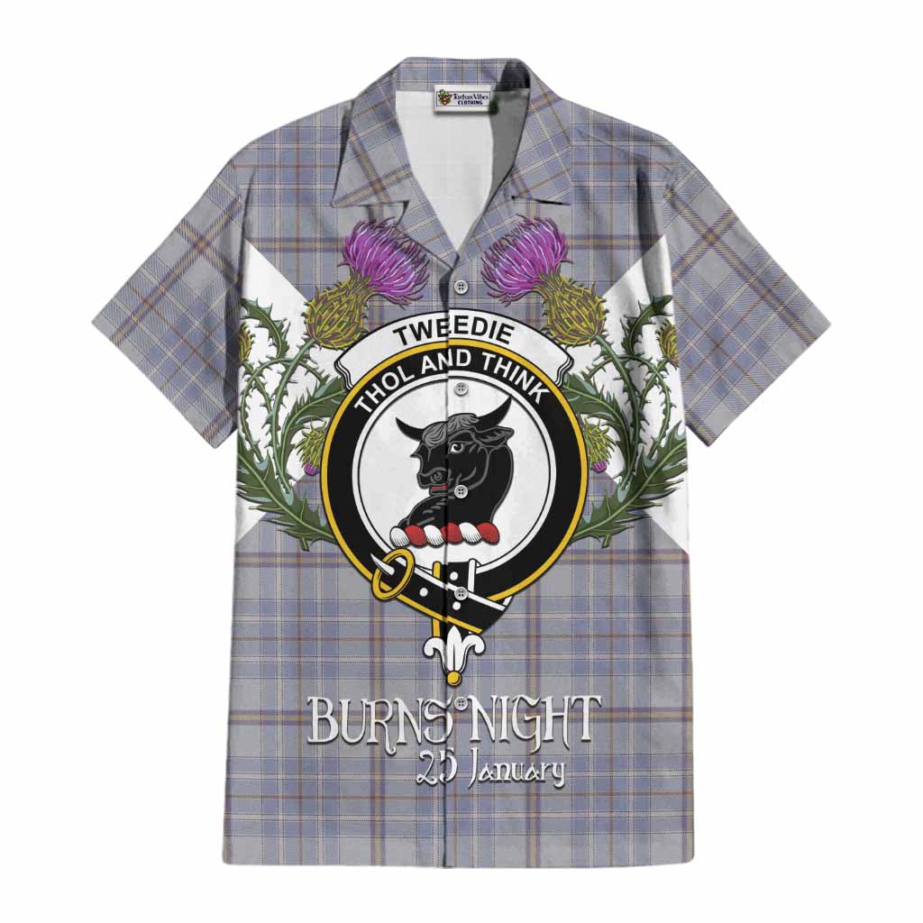 Tweedie Tartan Family Crest Cotton Hawaiian Shirt Scottish Burns Night Thistle Floral