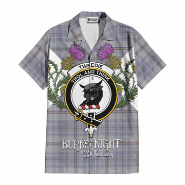 Tweedie Tartan Family Crest Cotton Hawaiian Shirt Scottish Burns Night Thistle Floral