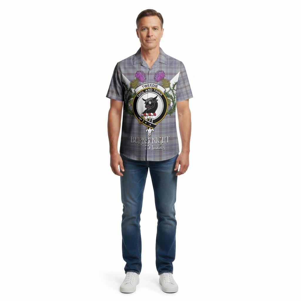 Tweedie Tartan Family Crest Cotton Hawaiian Shirt Scottish Burns Night Thistle Floral