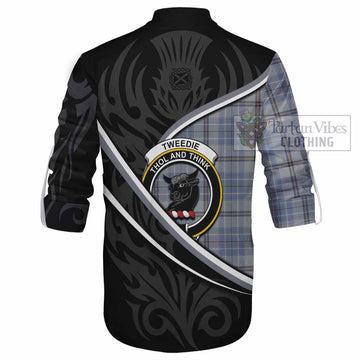 Tweedie Tartan Family Crest Ghillie Kilt Shirt Celtic Scottish Thistle Floral