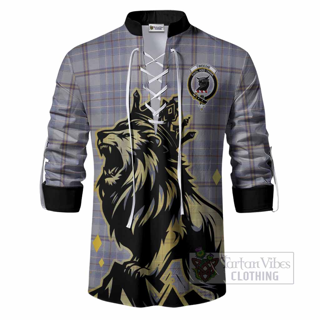 Tweedie Tartan Family Crest Ghillie Shirt Crowned Lion Roaring