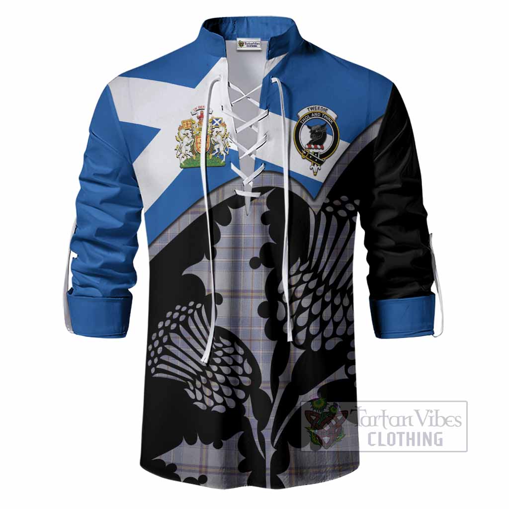 Tweedie Tartan Family Crest Ghillie Shirt Scotland Thistle Floral Flag Style