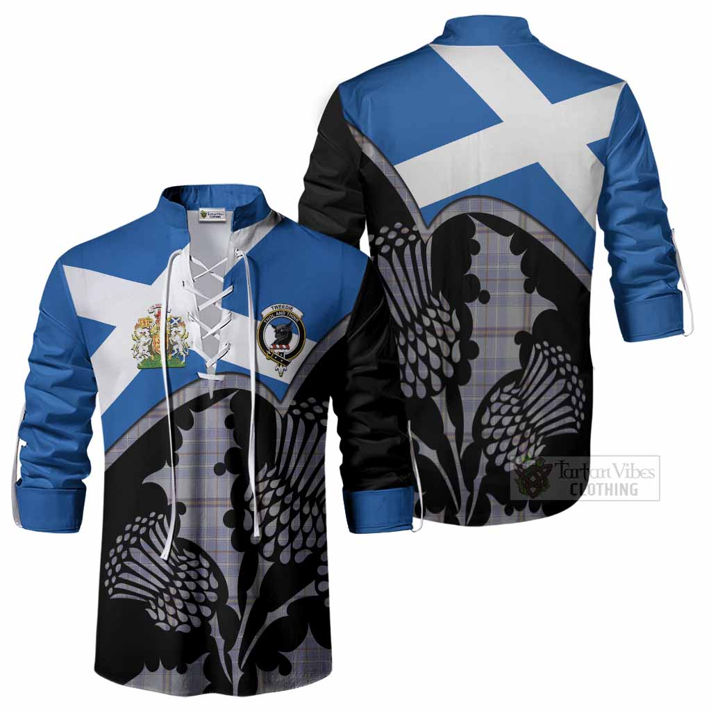 Tweedie Tartan Family Crest Ghillie Shirt Scotland Thistle Floral Flag Style