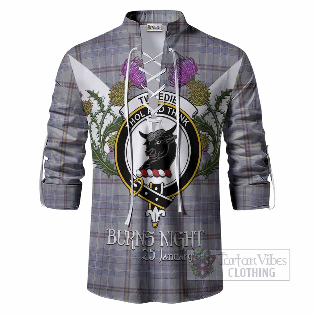 Tweedie Tartan Family Crest Ghillie Shirt Scottish Burns Night Thistle Floral
