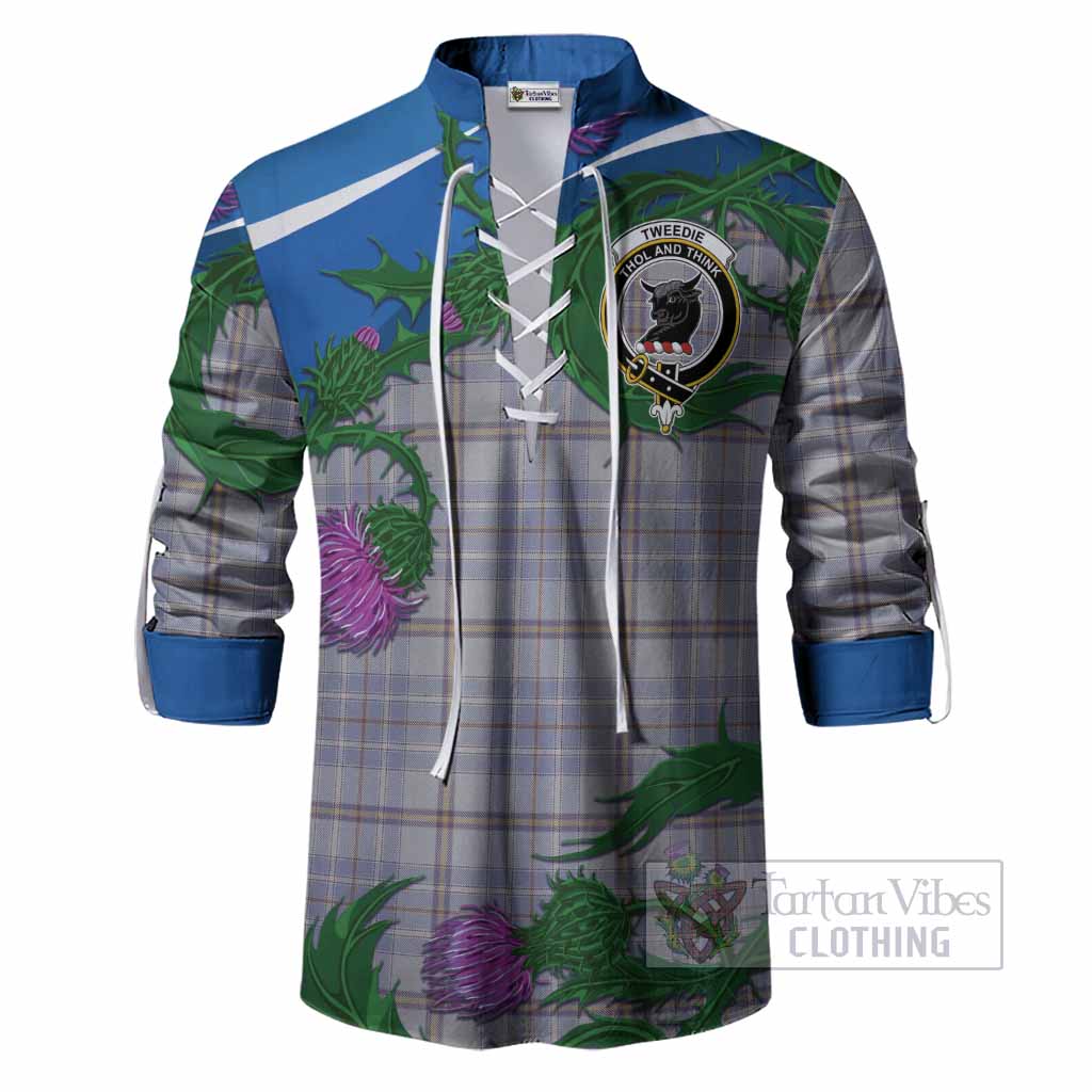 Tweedie Tartan Family Crest Ghillie Shirt Thistle in Minimalism